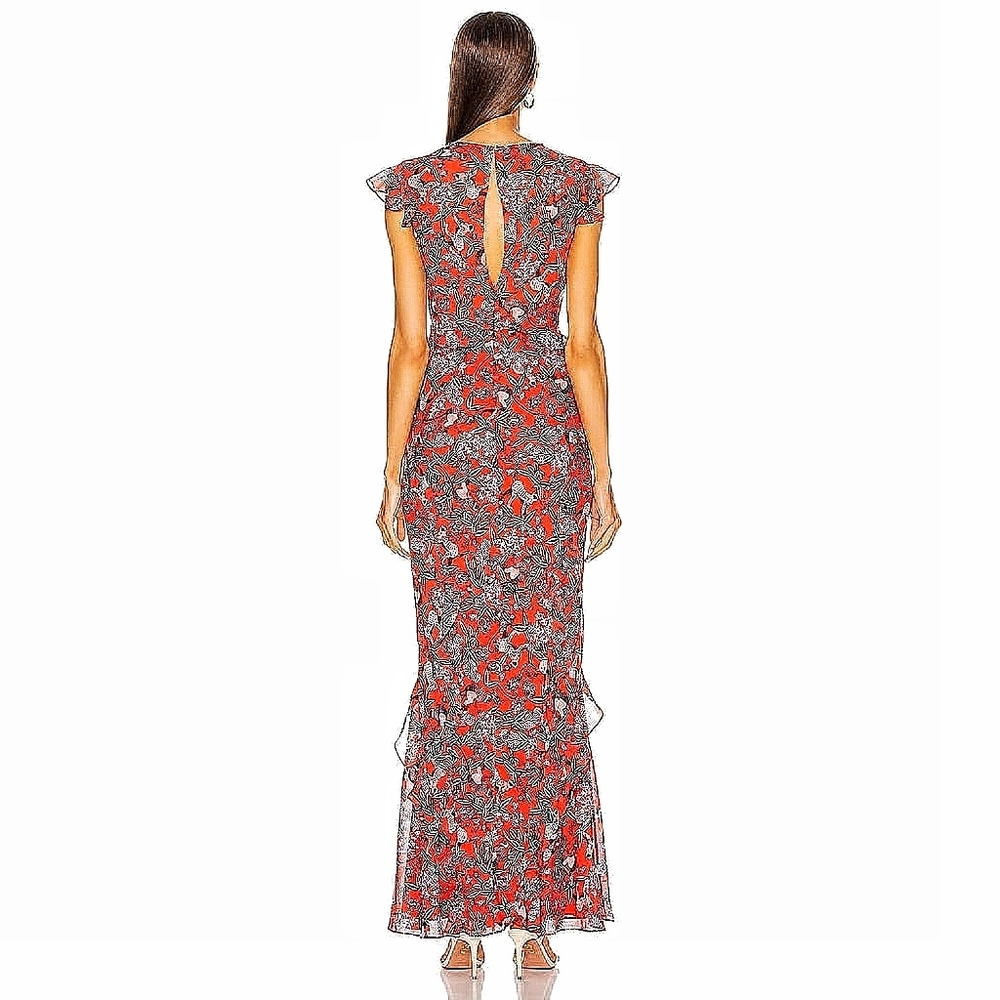 Saloni Tamara-B Tropical Silk Ruffle Maxi Dress - Picture 8 of 8